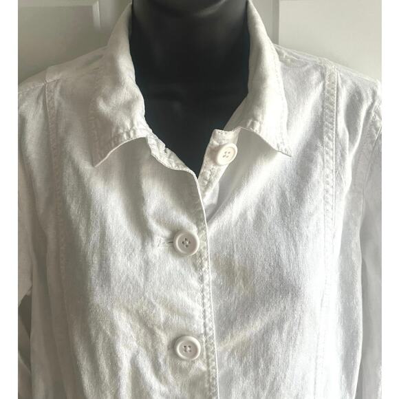 J.Crew White Linen Cotton Jacket Women’s M Button Front Blazer Style Utility Top - Picture 3 of 5
